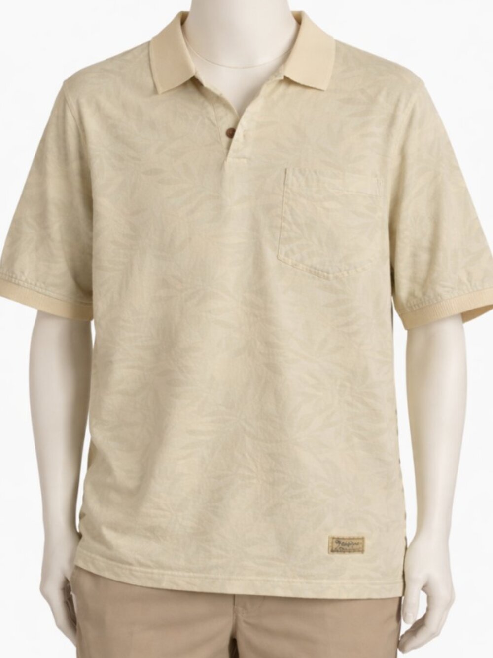 Tommy Bahama Mens XL Polo Shirt Beige Leaf Tropical Cotton Short Sleeve